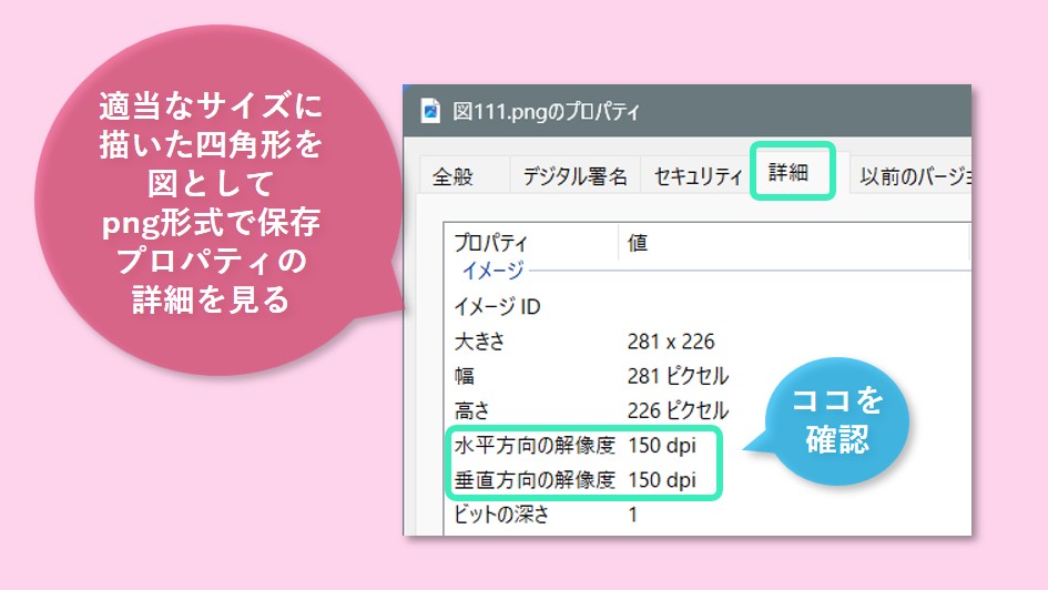 適当な四角形を描き解像度を確認